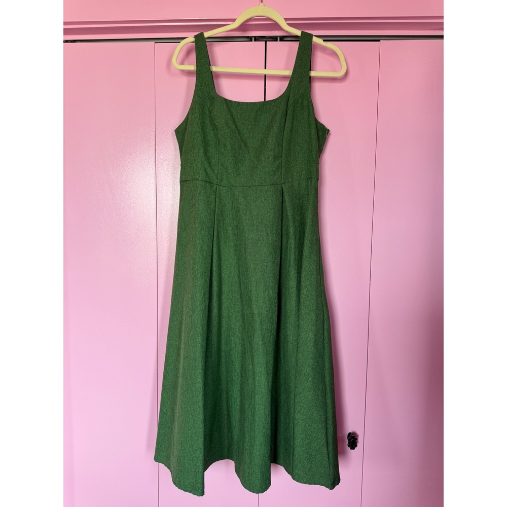 SHEIN Green Sleeveless Pleated A-Line Midi Dress Size L Square Neck 15538391